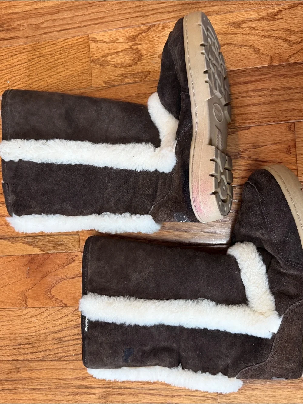BEARPAW Koda Brown Suede Sheepskin Fur Trim Tall Boots Womens Size 9⁠